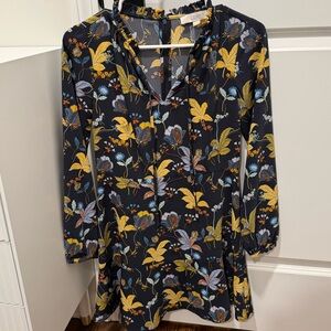 LOFT Floral Long-Sleeve Dress with Yellow & Blue